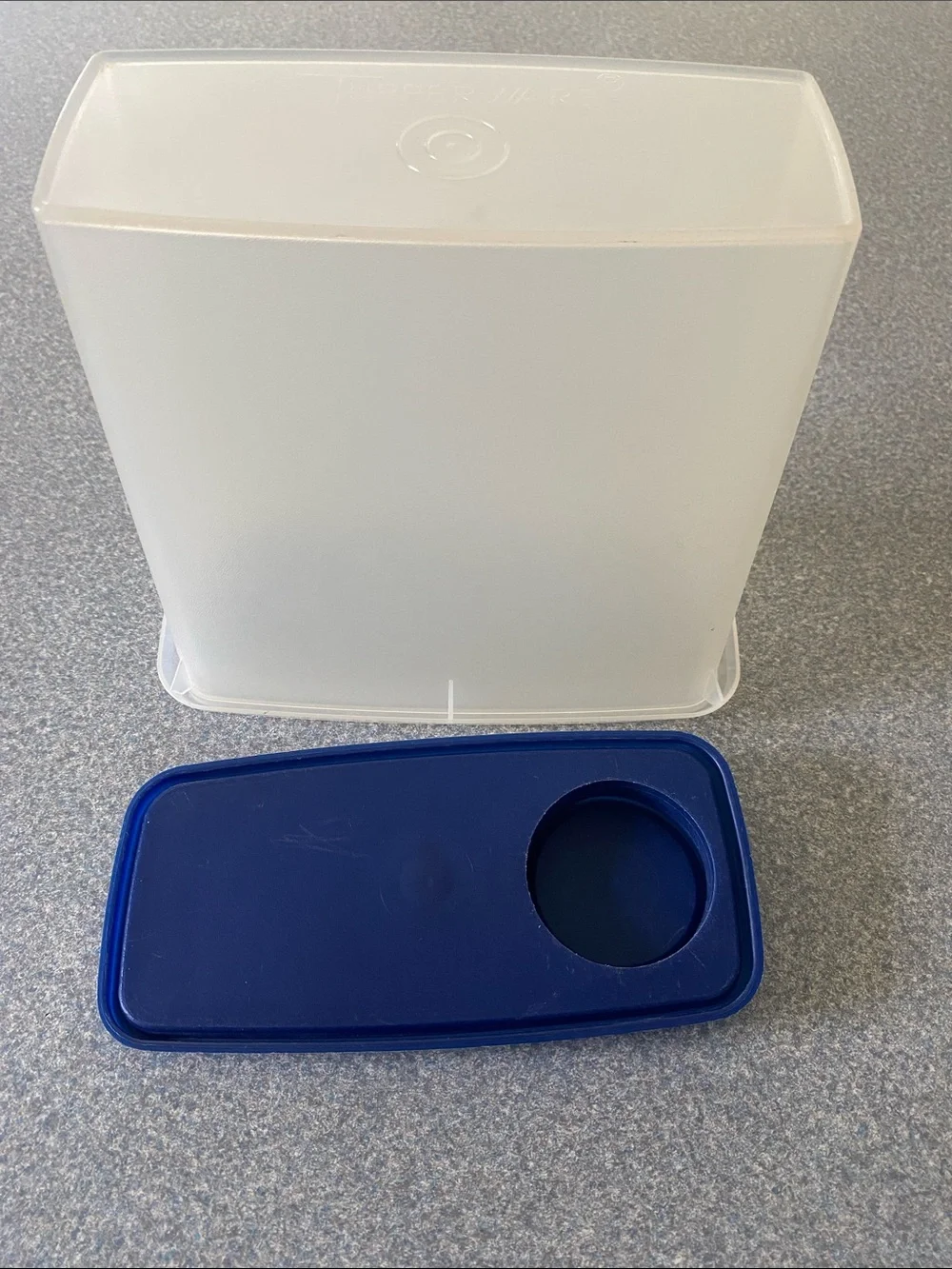 Tupperware White Translucent Container with Blue Lid